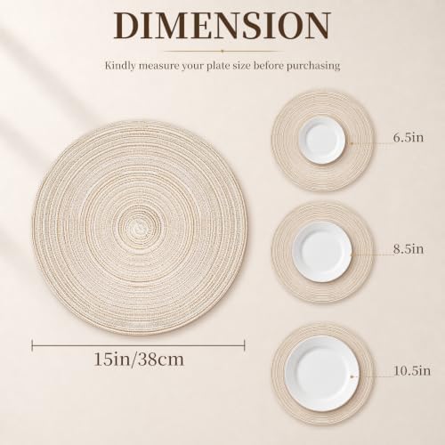TaroKitc 15 in Round Placemats Set of 8, Washable Woven Placemats Heat