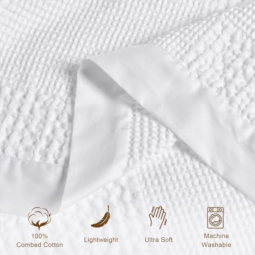 meadow park Cotton Waffle Blanket with Cotton Sateen Binding - King