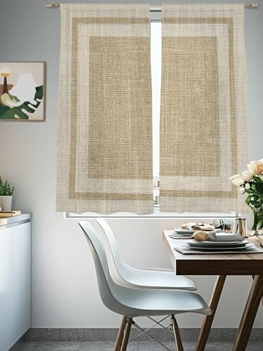 Beige Vintage Semi Sheer Curtains 72 inch Length 2 Panels Set Rustic