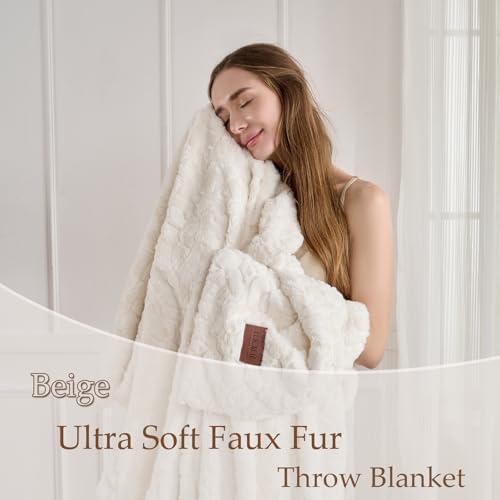 Faux Fur Rabbit Throw Blanket,Super Soft Plush Thick Warm