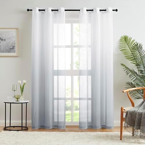 Grey Ombre Sheer Curtains 63 Inch Long for Living Room Bedroom, 2