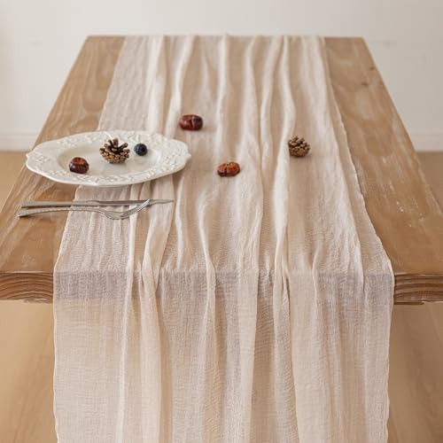 10Pcs Light Beige Cheesecloth Table Runner 120 Inches for Party Home