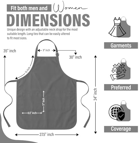 DecorRack 1 Pack Adjustable Kitchen Aprons for Men & Women, 28" x 34"