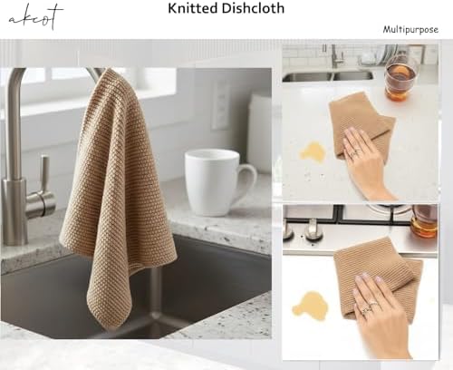 100% Cotton Knitted Dish Cloth, Ultra Soft Absorbent Quick Drying, 10