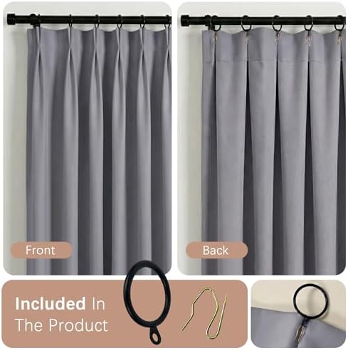 hoeflife 50 Inches Wide 100% Blackout Pinch Pleated Curtains Rings