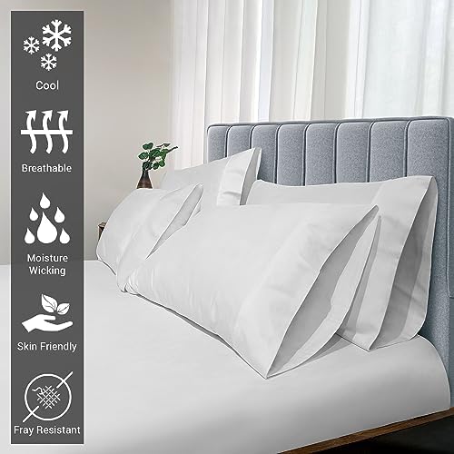 Pizuna 100% Cotton 4PC Queen Size Pillowcases 400 Thread Count White