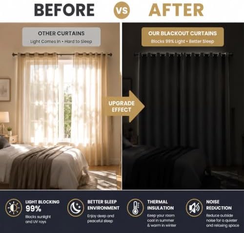 Blackout Curtains,Noise Reducing Room Darkening Drapes,Set of 2