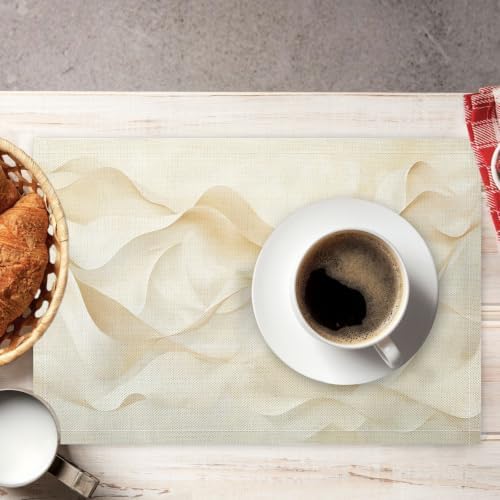 Cotton Linen Placemats - Ribbon - Pack of 8 Beige Heat Resistant