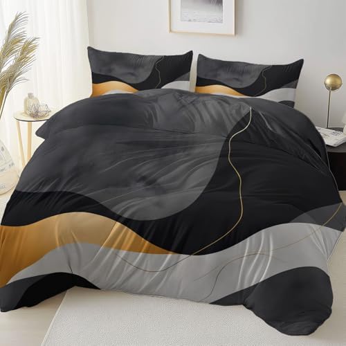 Grey Duvet Cover Set Queen Size - Minimalism Lines Abstraction Printed