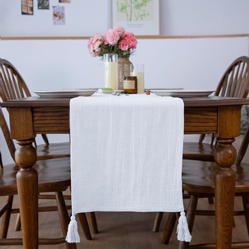 Simple&Opulence Linen Cotton Table Runner, Farmhouse Table Runner with