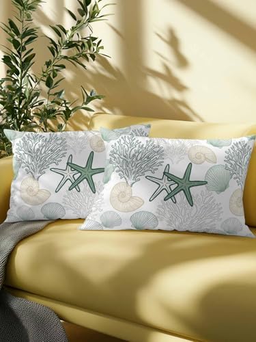 Outdoor Pillows Waterproof, Green Coastal Bedding Throw Pillows with