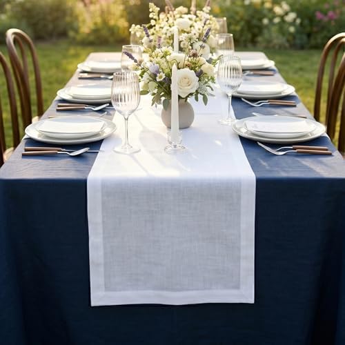 Solino Home 100% Pure Linen Table Runner White Long, Fete 14 x 90 in