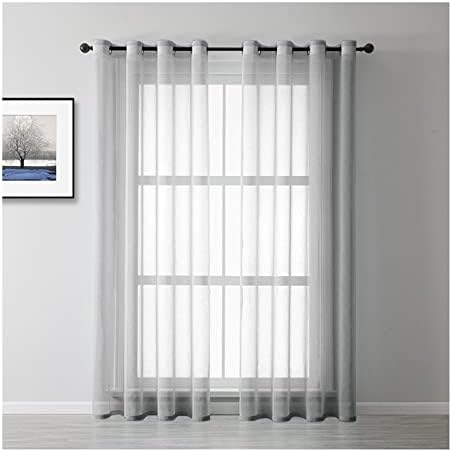 Grey Semi Sheer Curtains 63 inch Length 2 Panels Set, Solid Color