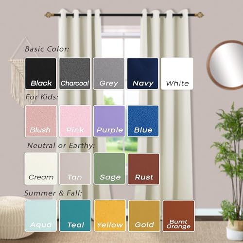 Mrs.Naturall Cream Curtains 84 Inches Long,Blackout Black Block Out