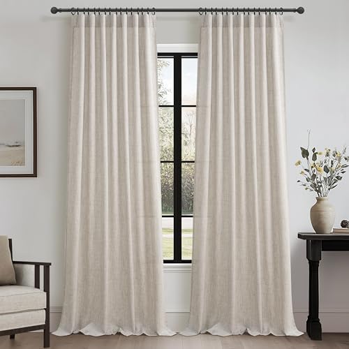 Semi Sheer Curtains 108 Inches Long for Living Room, Luxury Linen