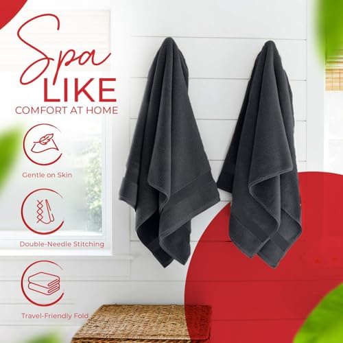 RIVERSIDE 4 Pack Bath Towels, 24x48 Inches, 500 GSM, 100% Cotton, Dark