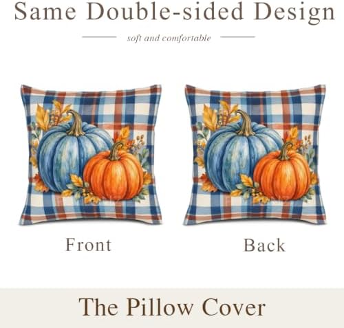 Plaid Home Accent Pillow Covers 22x22 Inch Set of 2 Linen for Fall