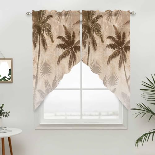 Brown Palm Trees Swag Valance Curtains Vintage Gray Palm Fronds