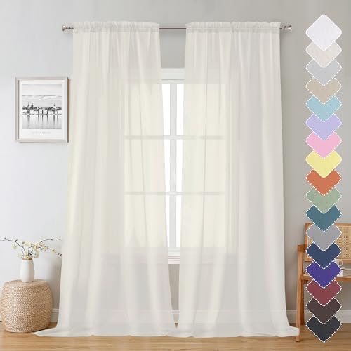 Lecloud Sheer Curtain Panels Set 96" Inches Long, Solid Voile Light