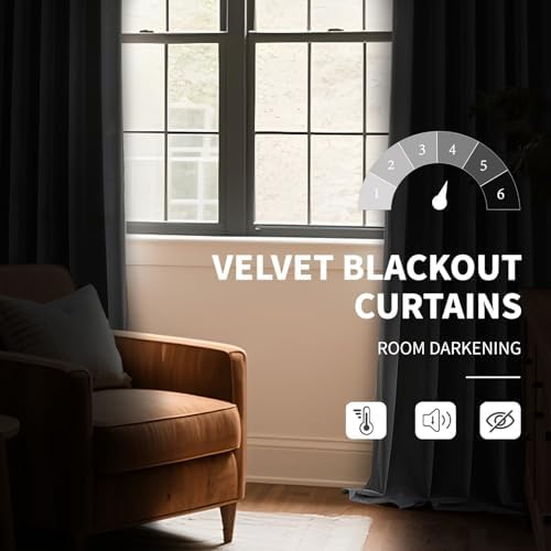 CUCRAF Grey Velvet Blackout Curtains 108 inches Long, Thermal