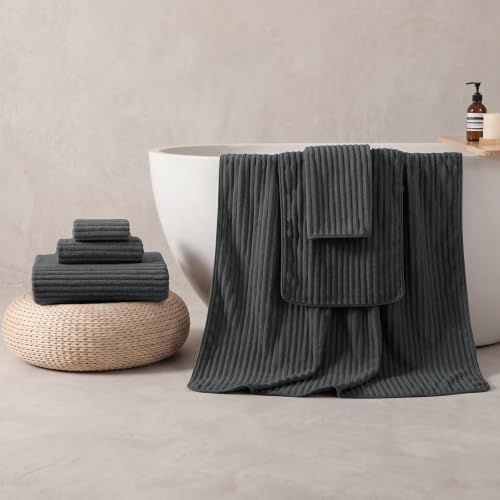 REDKISS Charcoal Gray Bath Towels Set 6 Piece - Microfiber Bathroom