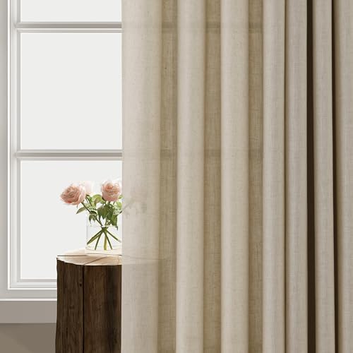 Aersas Linen Curtains 84 Inch Long for Living Room Grommet Taupe