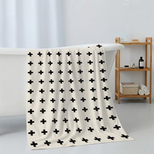 Bath Towels Set of 3 Beige Small Crosses Icons Bath Towel Hand Towel