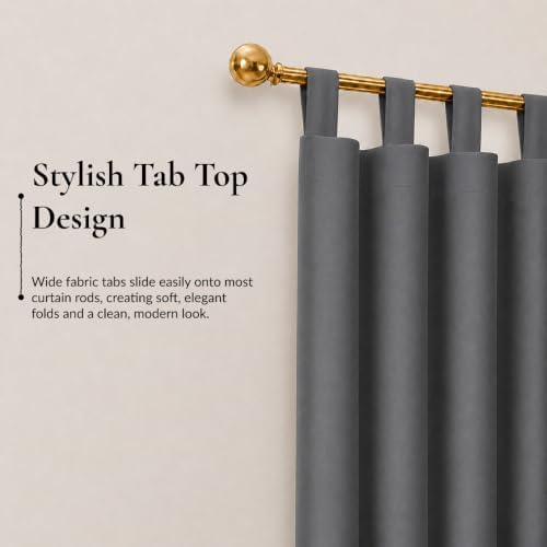 Tab Top Blackout Window Curtain 30W x 120L Inch Dark Grey, 1 Panel