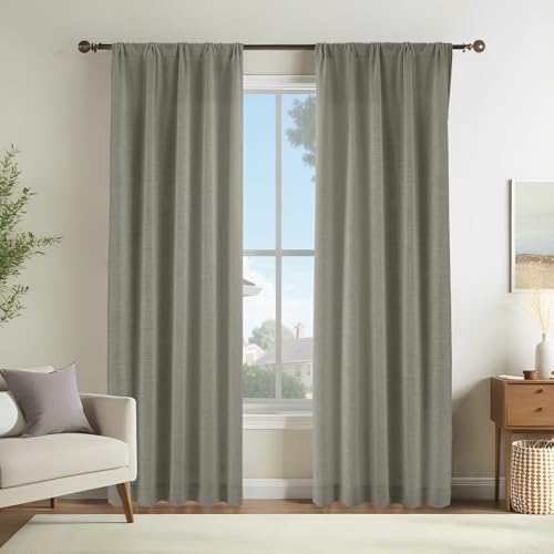 LUSTROWIN Natural Linen Curtains 96 Inches Long for Living Room