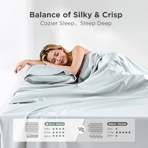 Sophia & William 100% Cotton Sateen Sheet Set King Size 4 Piece Smoky
