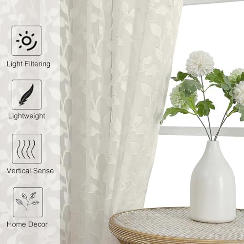 Chyhomenyc Ivory Sheer Curtains 96 Inch Length 2 Panels Set, Light