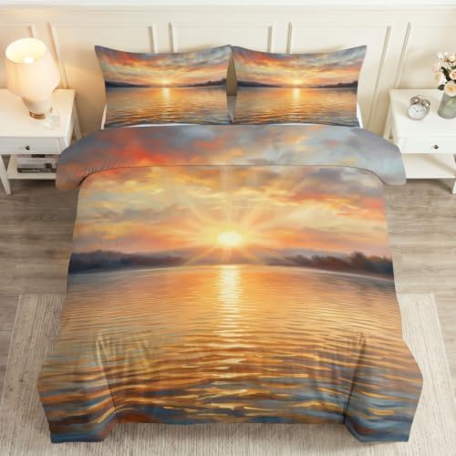 King Duvet Cover Set Soft Microfiber Scenery Sunset