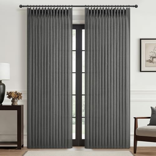 Dark Grey Memory Shaped Pinch Pleated Living Room Curtains 84 Inches