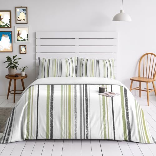 Black Green Stripes California King Duvet Cover Set, Country Vintage