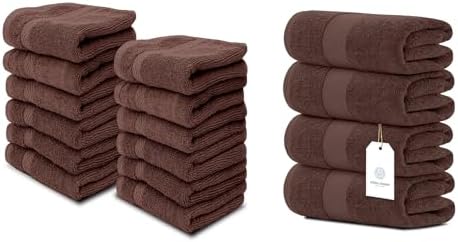 White Classic 12 Luxury Brown Washcloths 13 x 13 and 4 Luxury Bath