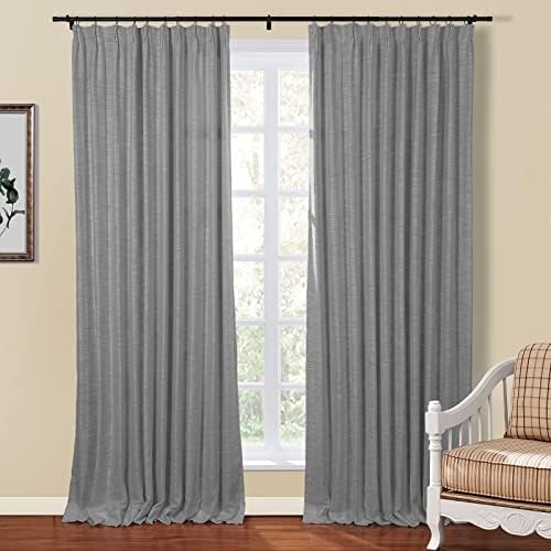 TWOPAGES Gray Linen Textured Pinch Pleat Curtain, 72Wx102L, 1 Panel