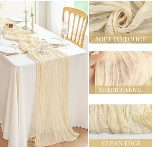 BLUETOP 10 Pack Beige Cream Cheesecloth Table Runner 35x120 Inches