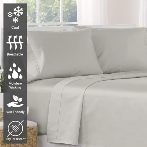 Pizuna 100% Cotton King Flat Sheet 400 Thread Count Ash Grey