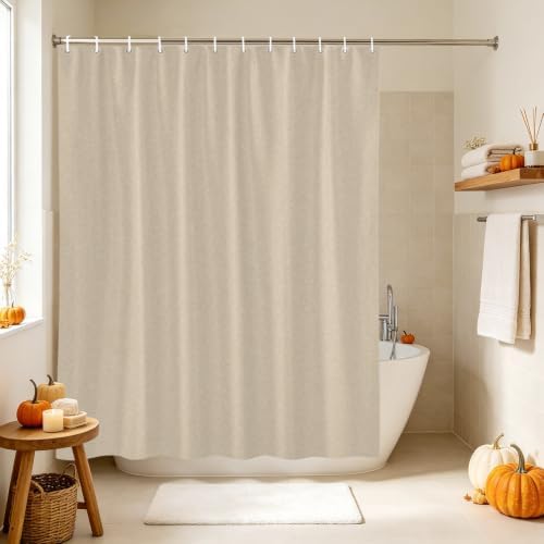 Butter Tan Shower Curtain, Rustic Minimalist Solid Color Beige Linen
