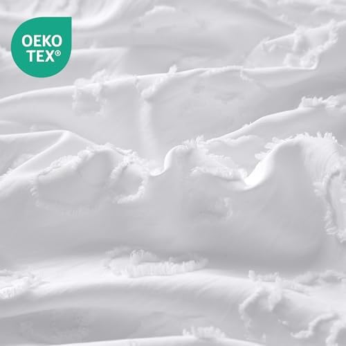 White Leopard Textured Tufted Duvet Cover Set King Size, 3 Pcs Ultra
