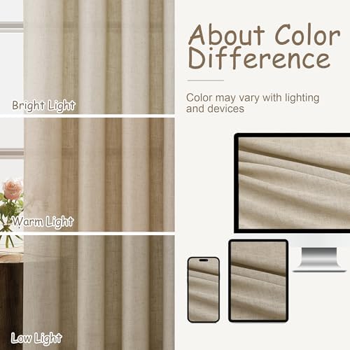 Aersas Linen Curtains 84 Inch Long for Living Room Grommet Taupe