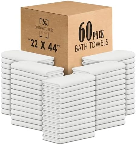 CH White Bath Towels Bulk Pack of 60 (22x44 Inches) – Pure Cotton