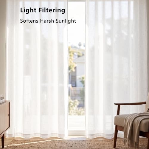 Linen Blended Sheer Curtains & Drapes - 63 Inches 2 Panels Set