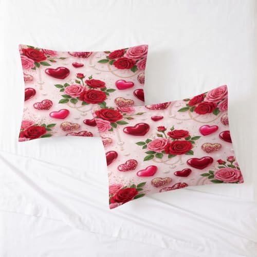 King Duvet Cover Set Soft Microfiber Valentine's Day Roses