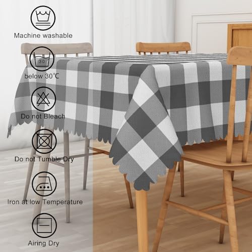 Buffalo Plaid Linen Tablecloth Grey and White Checkered Modern Classic