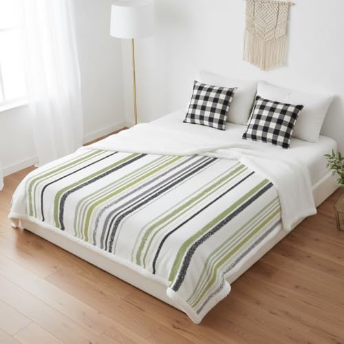 Fleece Sherpa Bed Blankets, Sage Green Gray Microfiber Plush Flannel