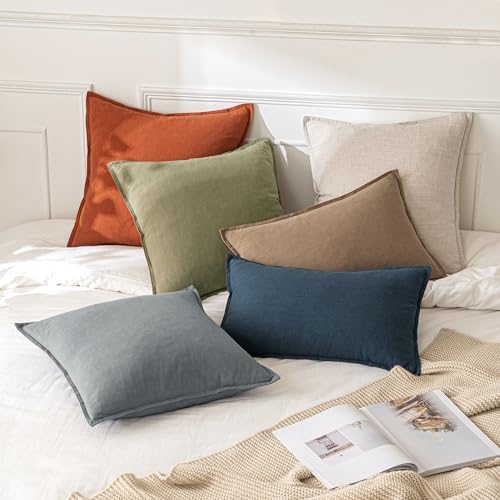 MIULEE Decorative Linen Pillow Covers 20x20 Inch Light Olive Green
