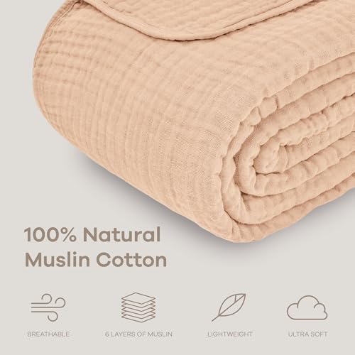 Comfy Cubs Adult Muslin Blanket 90x90” Queen Swaddle Blankets, Cream
