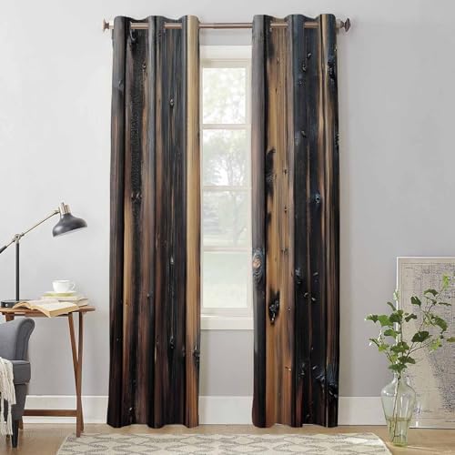 Curtains 96 Inches Long 2 Panels, Brown Wooden Grain Grommets Window