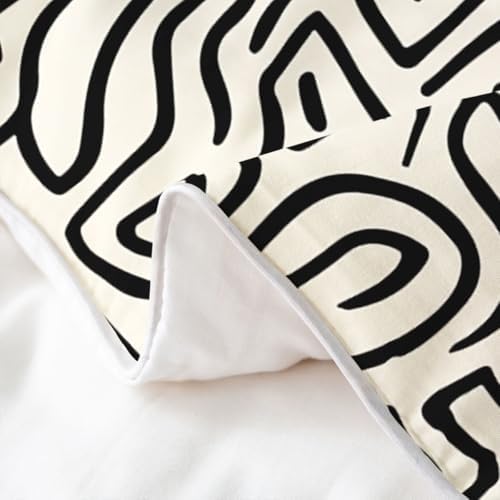 jejeloiu Black and Beige Duvet Cover 100% Cotton King Size Stripes